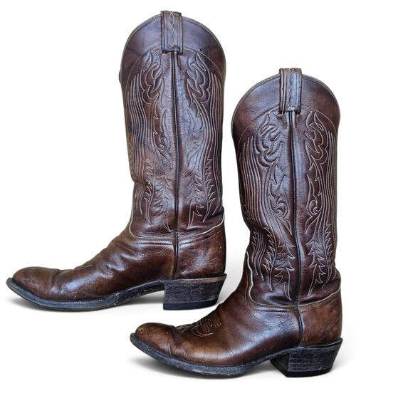 TONY LAMA Cowboy Boots Men\'s 8 EE VTG 80\'s USA Brown Leather Western Ranchwear main image 8